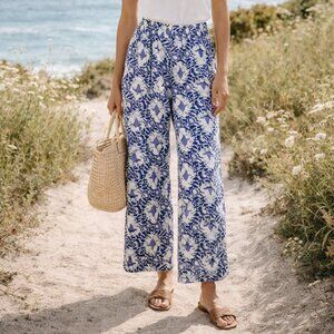 C&C California Linen Abstract Pull On Wide Leg Women’s Pants Size Large